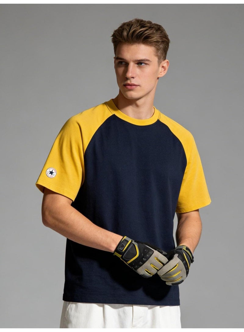 كونفرس Converse T-shirt with round neck and short sleeve-color matching shirt-cotton T-shirt unisex loose casual couple short sleeve T-shirt - Image 1