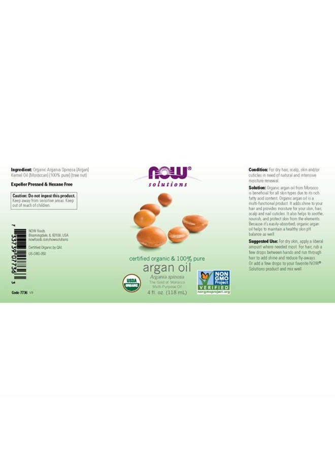 now Solutions, Organic Argan Oil, Certified Organic and 100% Pure, "Gold of Morocco" Multi-Purpose Oil, 4-Ounce - Image 2