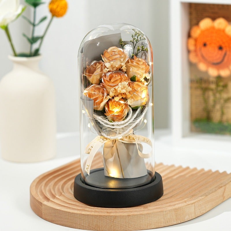 Rose Flower Lamp in Glass Dome with Preserved Flowers - Valentine's Day Gift for Couples, Teacher Appreciation, Home Decor - Image 1