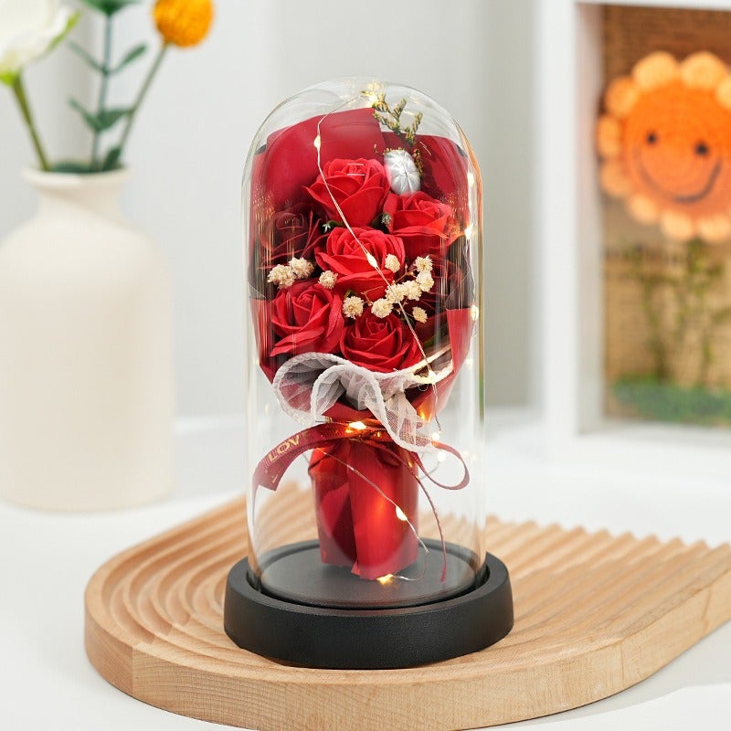 Rose Flower Lamp in Glass Dome with Preserved Flowers - Valentine's Day Gift for Couples, Teacher Appreciation, Home Decor - Image 3