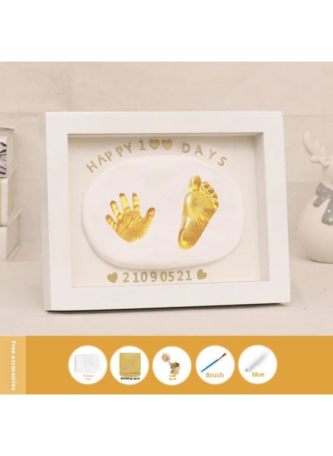 Full Moon Baby Hand And Foot Ink Pad Fetal Hair Commemorative 100 Days Handprint Footprint Commemorative Photo Frame Baby Newborn Hand And Footprint-Specifications:8inch Pure White Horizontal Style (available Before Half A Year Old)  - Image 1