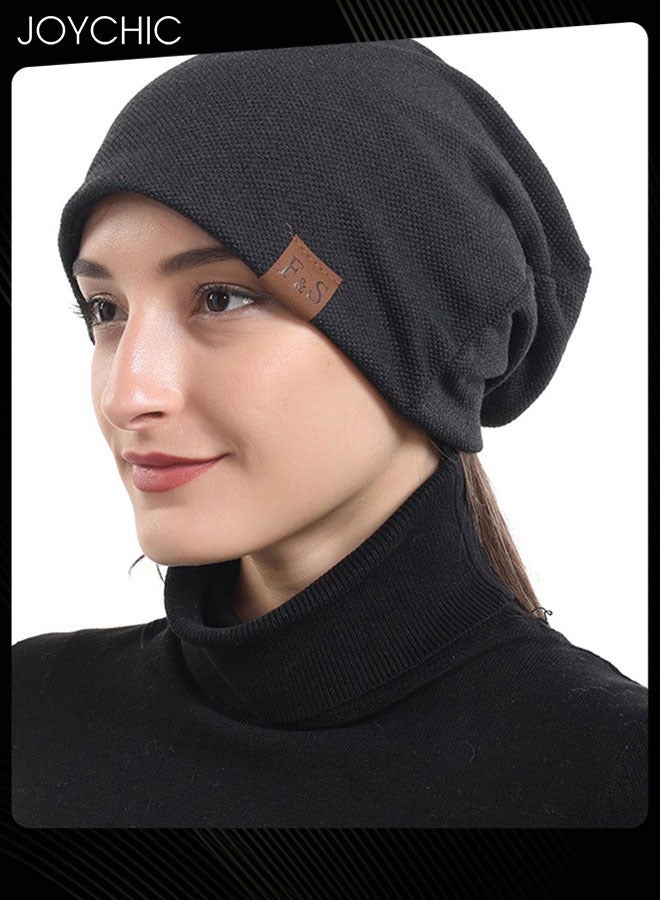 Joychic قبعة بونيه فضفاضة قبعة النوم قبعة نحيفة هيب هوب ناعمة تمتد كنيت قبعة النوم غطاء رأس للنساء سوداء - Image 2