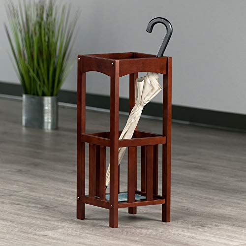 Winsome Rex Umbrella Stand with Metal Tray, Walnut (94712) - Image 5