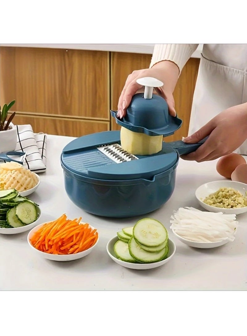 12-in-1 Manual Vegetable Chopper - Multi-Functional Hand-Powered Kitchen Tool for Effortless Slicing, Shredding, Grating - & Scratch-Resistant - Perfect for Home, Commercial Kitchens - Ideal Eid Al-Adha Mubarak Gift, Vegetable Slicer And Chopper, Ergonomic Design, Durable Kitchen Gadget - Image 1