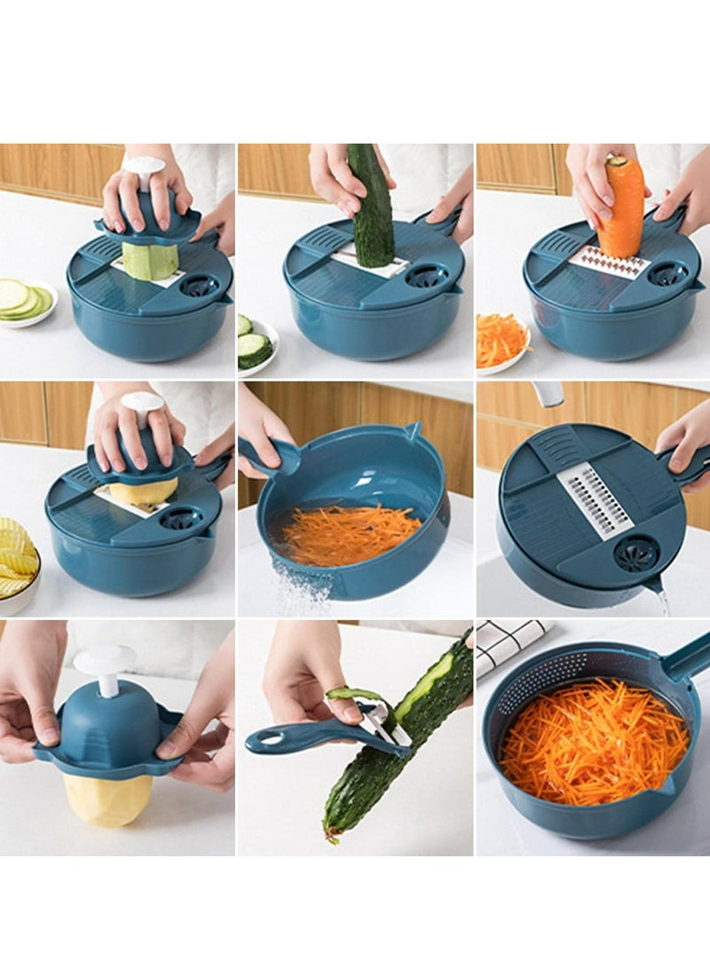 12-in-1 Manual Vegetable Chopper - Multi-Functional Hand-Powered Kitchen Tool for Effortless Slicing, Shredding, Grating - & Scratch-Resistant - Perfect for Home, Commercial Kitchens - Ideal Eid Al-Adha Mubarak Gift, Vegetable Slicer And Chopper, Ergonomic Design, Durable Kitchen Gadget - Image 3