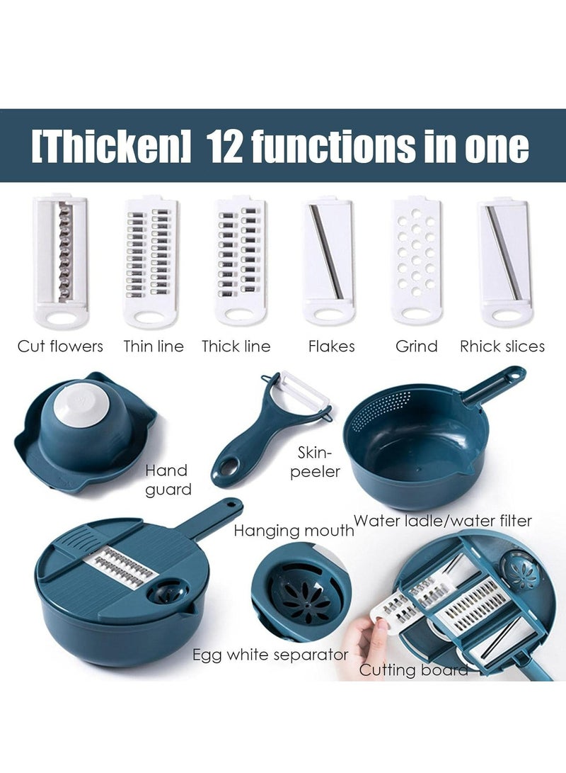12-in-1 Manual Vegetable Chopper - Multi-Functional Hand-Powered Kitchen Tool for Effortless Slicing, Shredding, Grating - & Scratch-Resistant - Perfect for Home, Commercial Kitchens - Ideal Eid Al-Adha Mubarak Gift, Vegetable Slicer And Chopper, Ergonomic Design, Durable Kitchen Gadget - Image 4