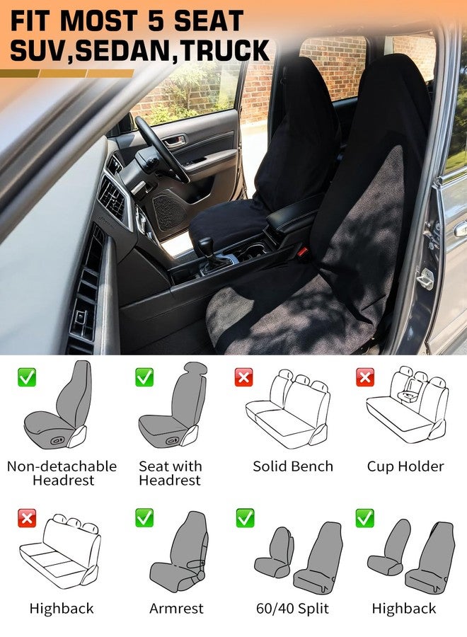 TESFEEL Universal Sweat Towel Car Seat Cover，Waterproof & Quick-Dry Protection for Front Bucket Seats，for Gym, Kids, Pets, Outdoor Sports, Travel - Non-Slip Fit for Cars, SUVs, Trucks (Black, 1 Pack - Image 4