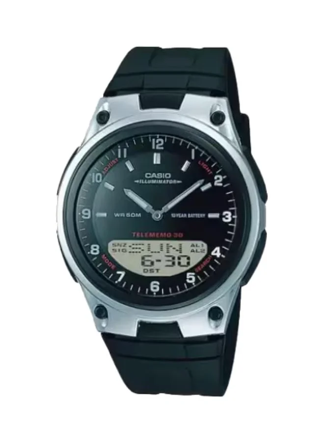 كاسيو Men's Analog-Digital Display Watch With Black Resin Strap - AW-80-1A