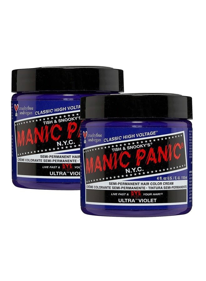 Manic Panic لون شعر شبه دائم كلاسيكي بالأشعة فوق البنفسجية - صبغة شعر بنفسجية ذات نغمة زرقاء للنساء والرجال تدوم 4-6 أسابيع - نباتية، خالية من الأمونيا والقسوة - إنشاء ومزج درجات مخصصة (4 أونصات / 2 عبوة) - Image 1