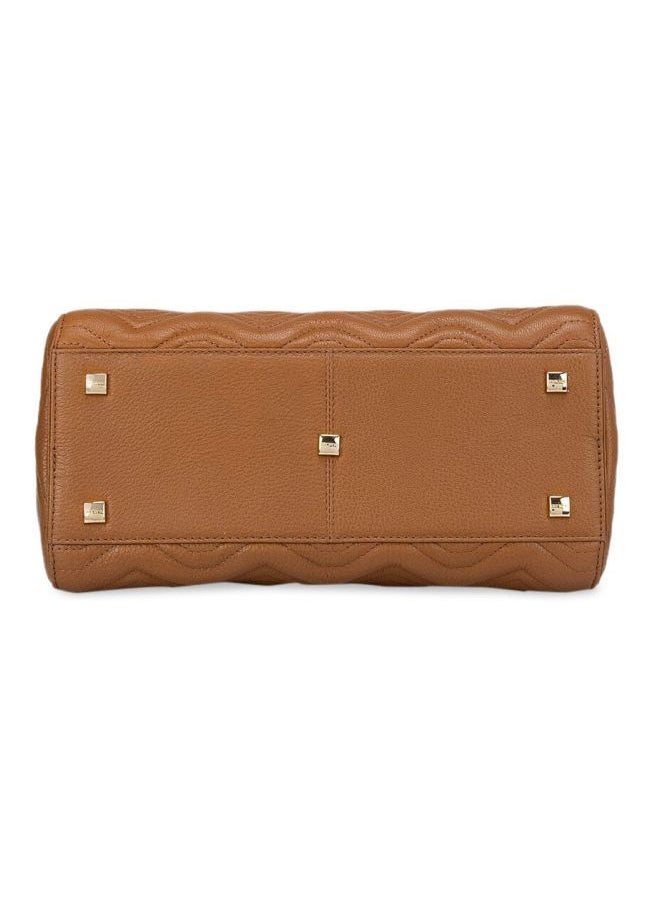 Da Milano - Textured Leather Structured Satchel Brown - Image 1