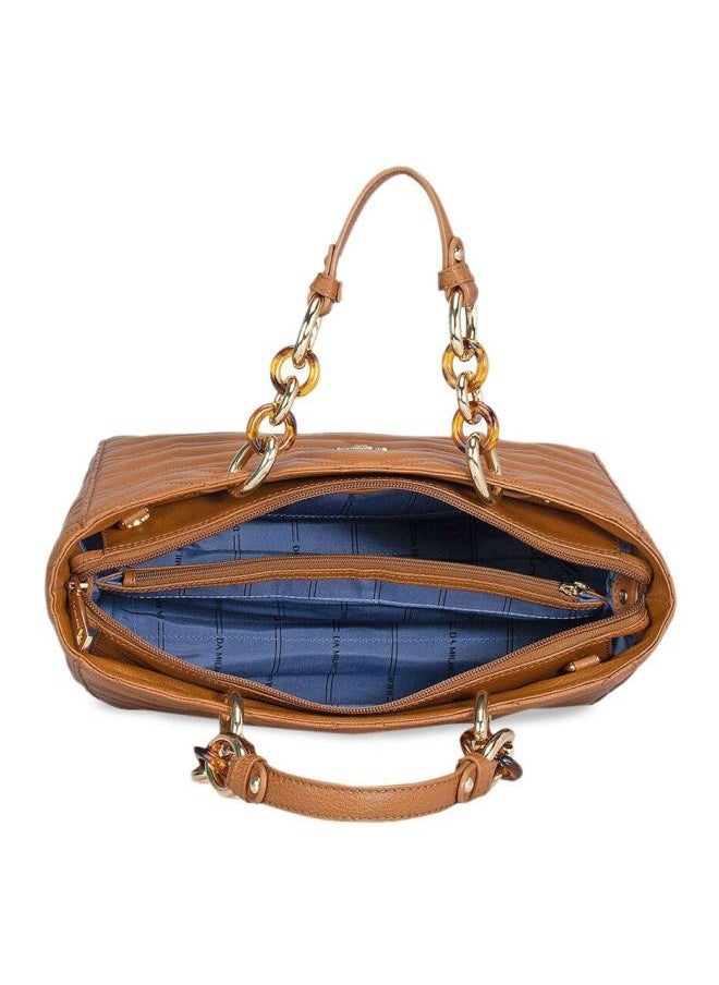Da Milano - Textured Leather Structured Satchel Brown - Image 1