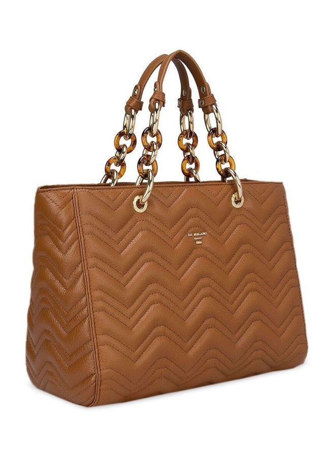 Da Milano - Textured Leather Structured Satchel Brown - Image 1