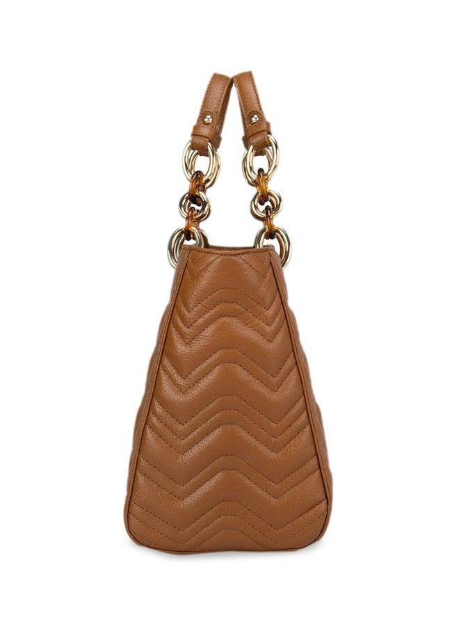 Da Milano - Textured Leather Structured Satchel Brown - Image 1