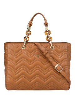 Textured Leather Structured Satchel Brown
