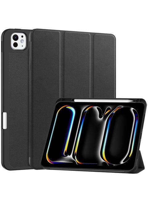 iPad Pro 11-Inch M4 (2024) Case - PU Leather Exterior and TPU Impact Protection with Tri-Fold Support for Angle Adjustment - Smart iPad Case with Pencil Slot and Auto Wake/Sleep Function