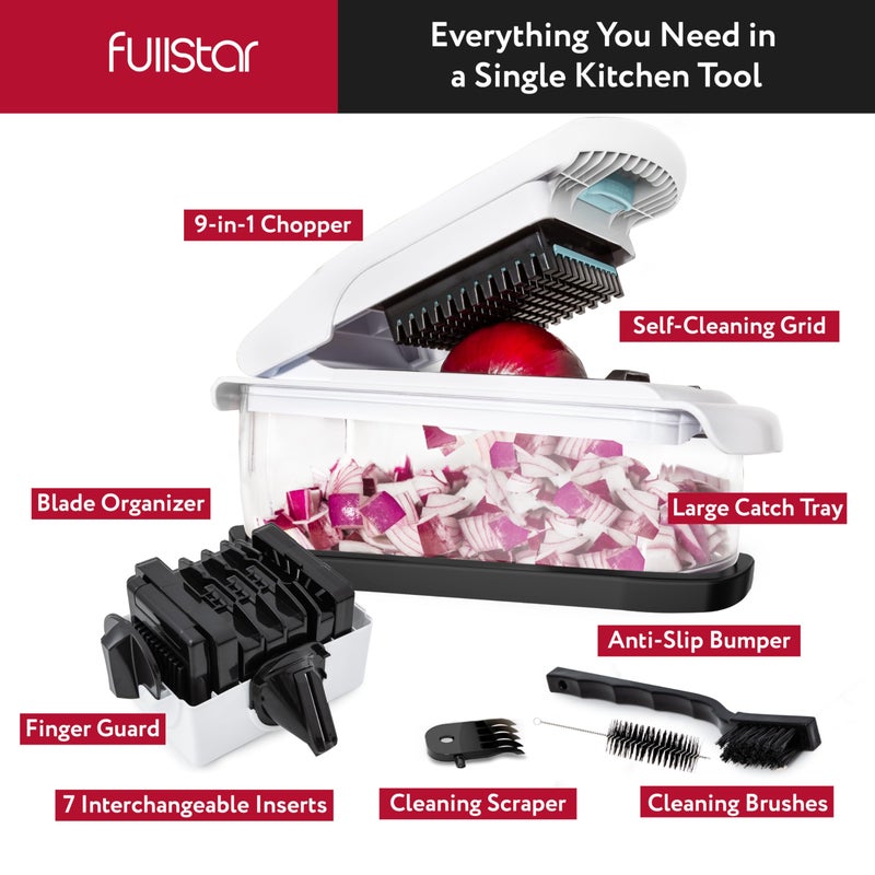 Fullstar مفرمة الخضار فولستار - مفرمة طعام مع حاوية، آلة تقطيع الحلزوني، قاطع البيض وعصارة - أساسيات المنزل وأدوات المطبخ (XL - 9 في 1) - Image 3