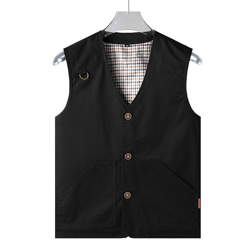 Men'S Cotton Denim Vest Plus Size Multi-Pocket Cotton Vest Fishing Waistcoat Multi-Functional V-Neck Four Seasons - Image 1