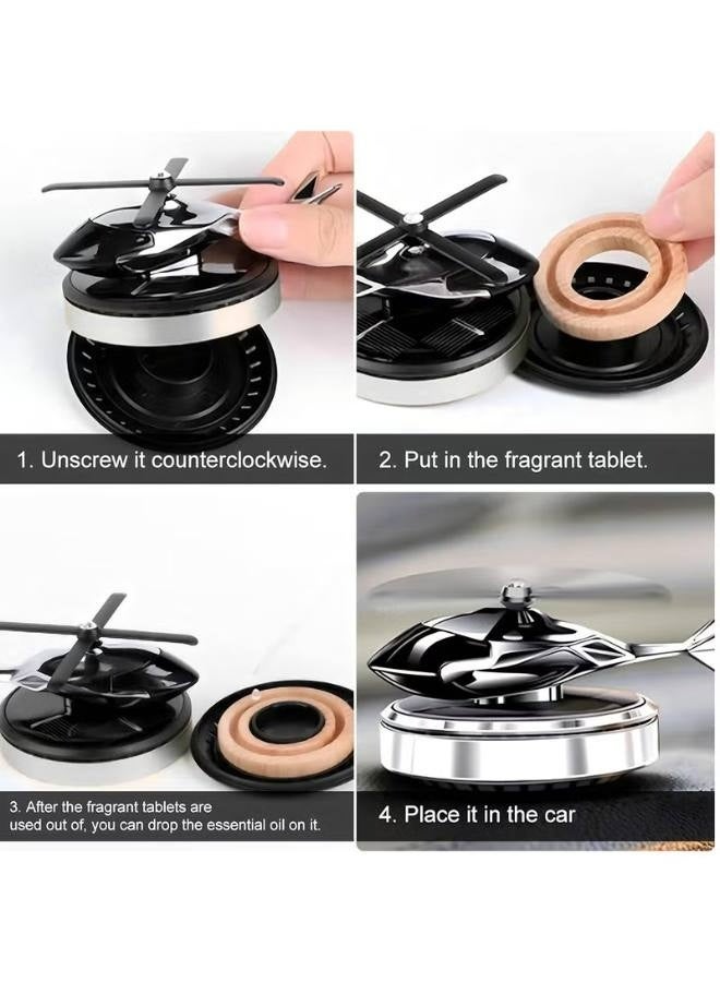 Car Accessories Interior – Helicopter Solar Energy Rotating Aromatherapy Air Freshener for Car and Home, Silver Aviation Alloy Diffuser, Car Perfume and Car Fragrance - Image 3