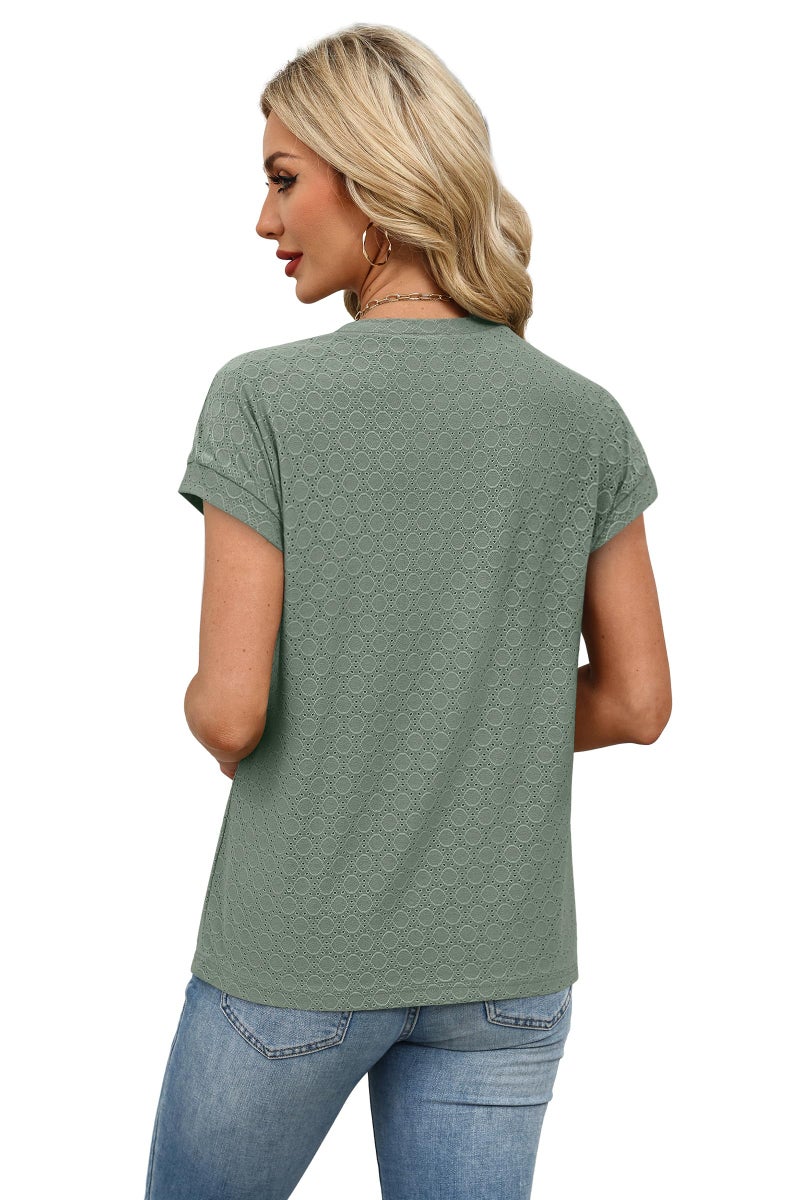 Alaroo Cute Tops for Women Dressy Short Sleeve Shirts Business Casual Summer Clothes Beach Vacation Outfits Spring Fashion Clothing Grey Green M - Image 5