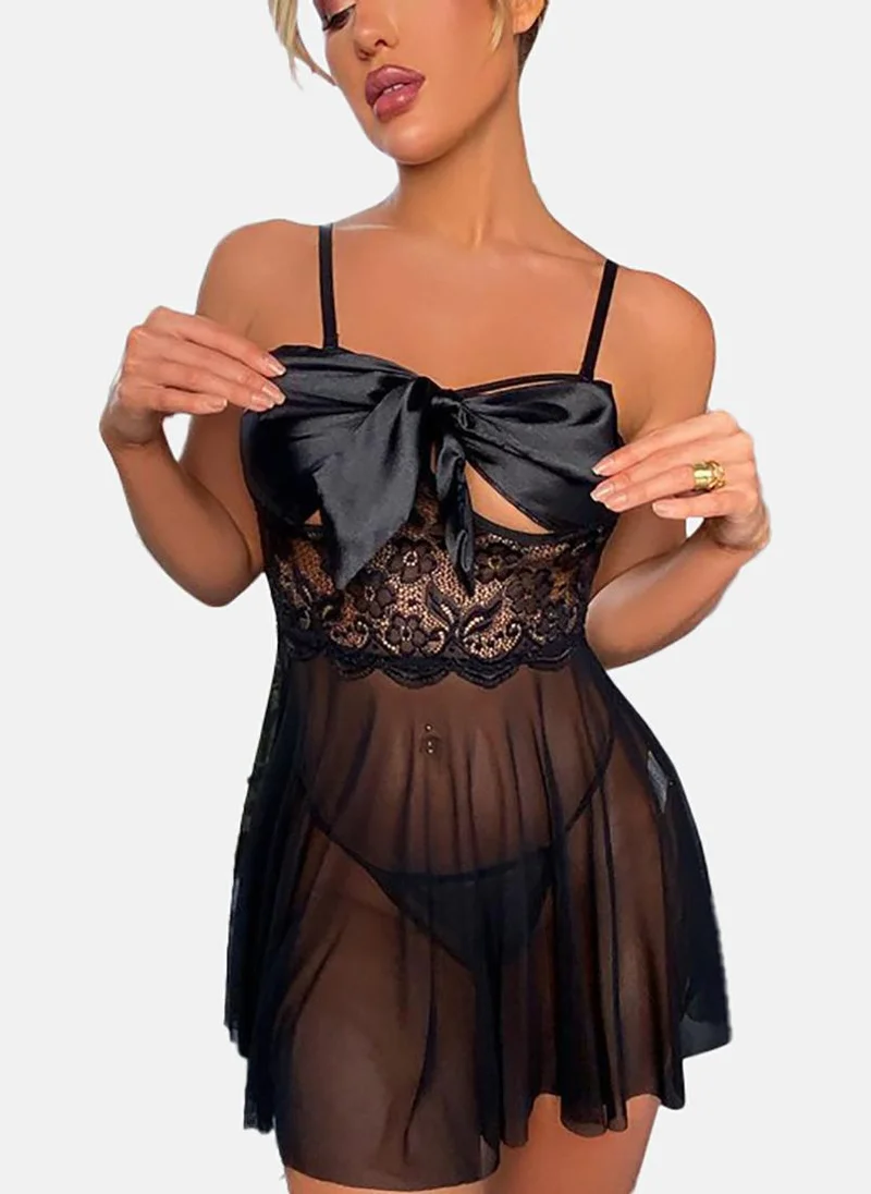 YUNIQEE Black Solid Babydoll with briefs