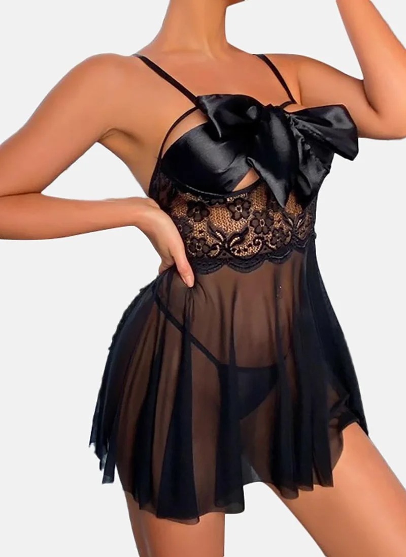 YUNIQEE Black Solid Babydoll with briefs