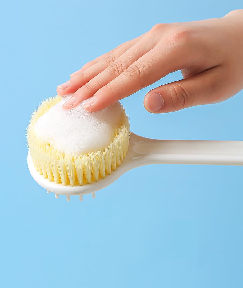 BEING CART BEING CART Long Handle BloodCirculation Bath Brush Lotion Applicator for Back Cream Applicator Sponge Long Handle Bath Brush Scrubber for Bath Body Lotion White  - Image 3