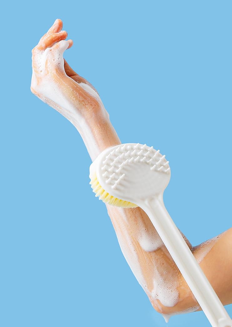BEING CART BEING CART Long Handle BloodCirculation Bath Brush Lotion Applicator for Back Cream Applicator Sponge Long Handle Bath Brush Scrubber for Bath Body Lotion White  - Image 5