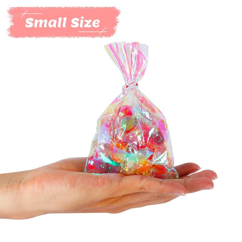 HRX Package 100pcs Small Iridescent Cellophane Treat Bags with Ties, 4x6 inch Holographic Plastic Goody Bags for Candy, Cake Pops, Favors - Image 3