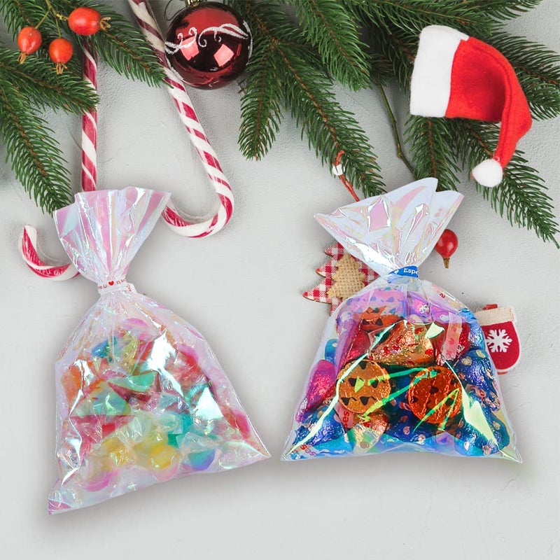HRX Package 100pcs Small Iridescent Cellophane Treat Bags with Ties, 4x6 inch Holographic Plastic Goody Bags for Candy, Cake Pops, Favors - Image 5