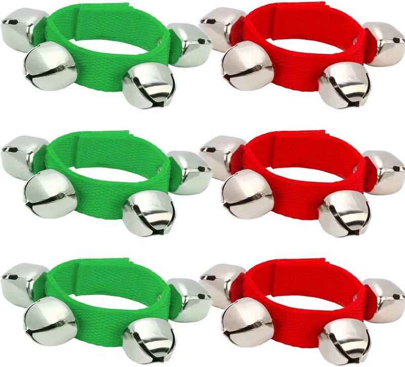 Coolrunner 6 Pcs Christmas Band Wrist Bells Bracelets Jingle Musical Ankle Bells Instrument Percussion Rhythm for Christmas Party Favors Festival Accessories for Kids - Image 1