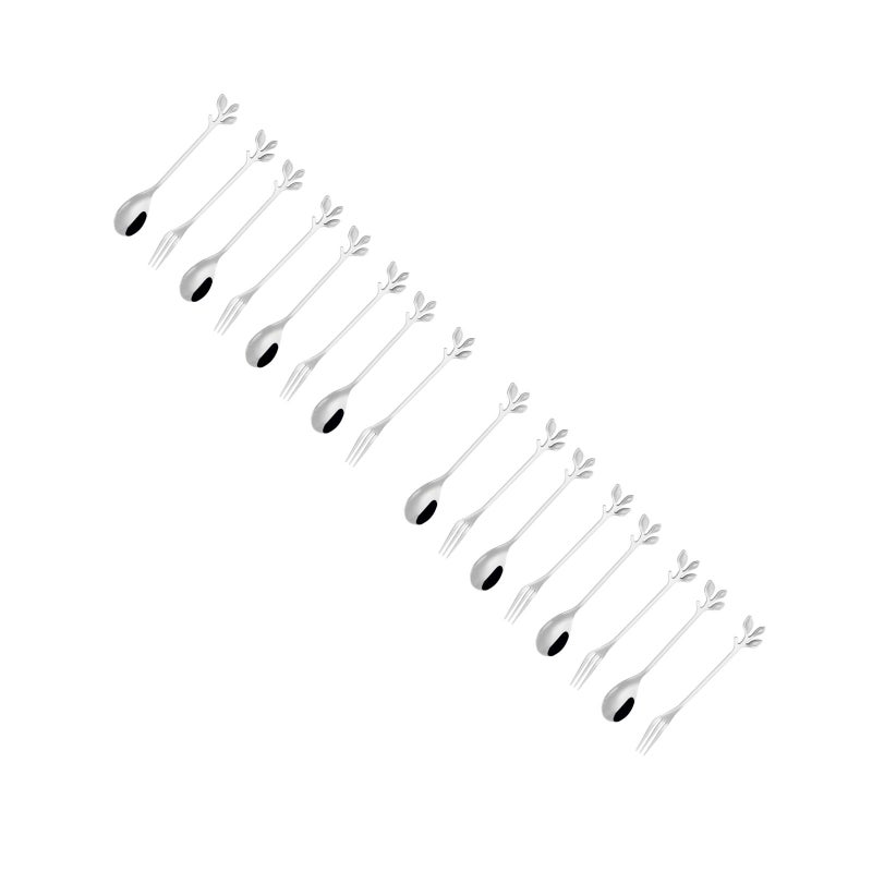 16 pcs Stainless Steel Spoon Fork Leaves Shape Design for Home Restaurant Hotel ( ) - Image 1