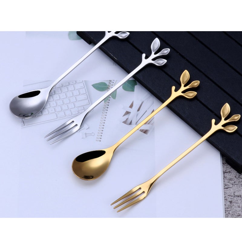 16 pcs Stainless Steel Spoon Fork Leaves Shape Design for Home Restaurant Hotel ( ) - Image 5