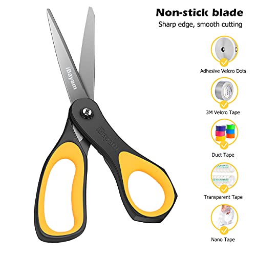 iBayam Scissors, iBayam 3 Pack 8" All Purpose Nonstick Scissors, 2.5MM Thickness Titanium Blades with Comfort Grip, Heavy Duty Shears for Office School Home Classroom General Use Art and Craft DIY Supplies - Image 5
