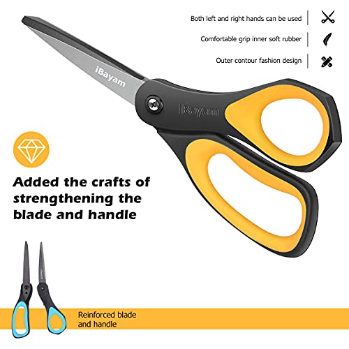 iBayam Scissors, iBayam 3 Pack 8" All Purpose Nonstick Scissors, 2.5MM Thickness Titanium Blades with Comfort Grip, Heavy Duty Shears for Office School Home Classroom General Use Art and Craft DIY Supplies - Image 4