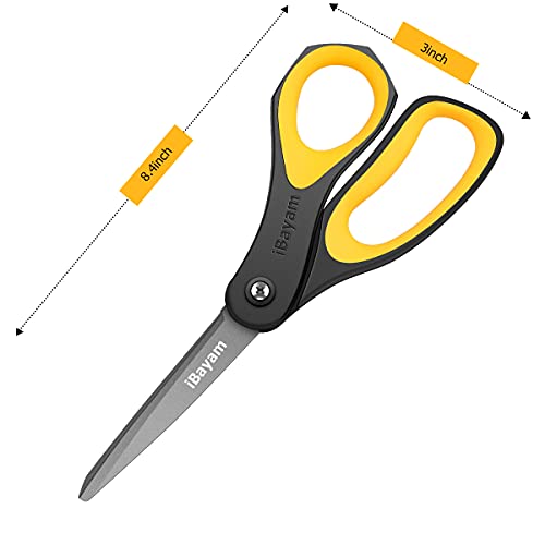 iBayam Scissors, iBayam 3 Pack 8" All Purpose Nonstick Scissors, 2.5MM Thickness Titanium Blades with Comfort Grip, Heavy Duty Shears for Office School Home Classroom General Use Art and Craft DIY Supplies - Image 2