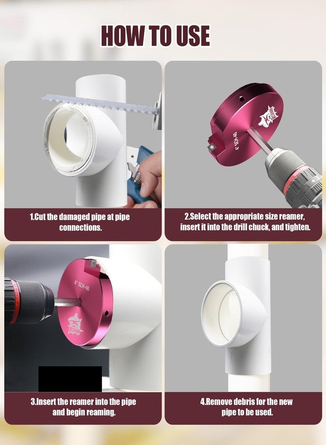 RESHARK 9 Pcs PVC Pipe Reamer Kit, PVC Fitting Saver Compatible with 1/2" Drills Includes 1/2'', 3/4'', 1'', 1-1/4'', 1-1/2'', 2'', 2-1/2'', 3'', 4'' for SCH40 - Image 3