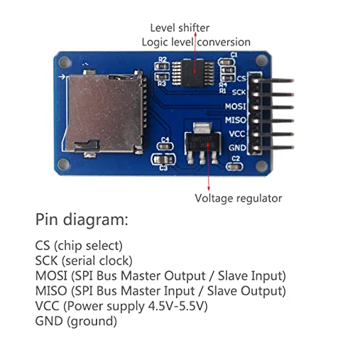 Wishiot 5pcs SD Card Module Mini TF Card Reader Sensor with SPI Interface Onboard Level Conversion +1pc 40P Male to Female Dupont Cable for Arduino Mega2560 Nano ESP8266 ESP32 Wemos D1 Mini - Image 3