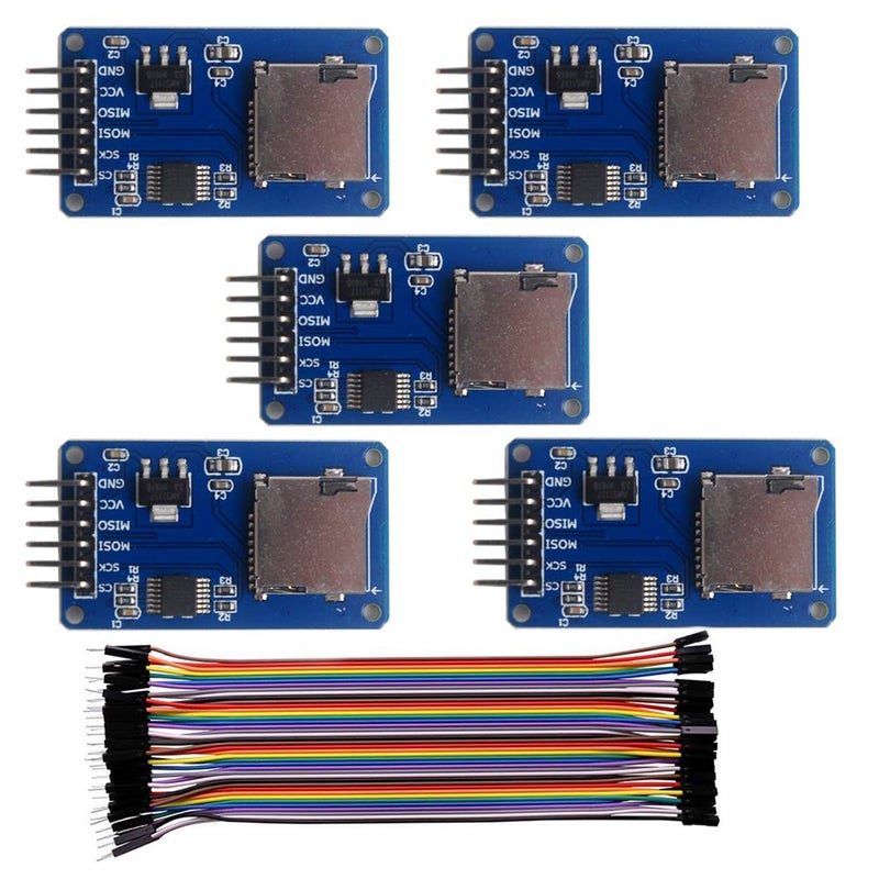 Wishiot 5pcs SD Card Module Mini TF Card Reader Sensor with SPI Interface Onboard Level Conversion +1pc 40P Male to Female Dupont Cable for Arduino Mega2560 Nano ESP8266 ESP32 Wemos D1 Mini - Image 1