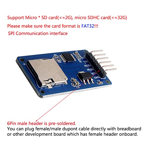 Wishiot 5pcs SD Card Module Mini TF Card Reader Sensor with SPI Interface Onboard Level Conversion +1pc 40P Male to Female Dupont Cable for Arduino Mega2560 Nano ESP8266 ESP32 Wemos D1 Mini - Image 2