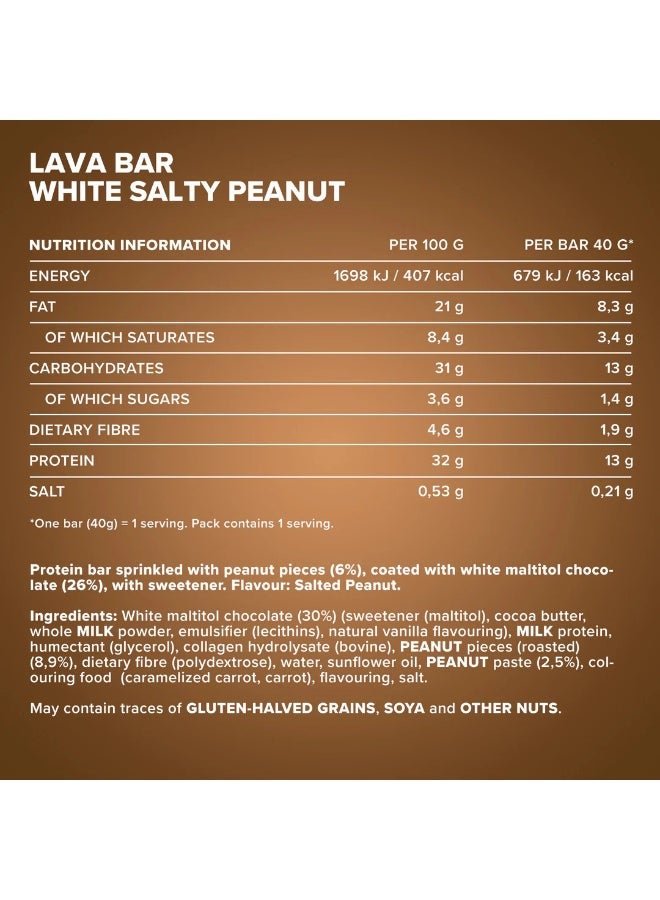 IronMaxx Lava Protein Bar | 18 x 40g | White Salty Peanut Flavour, Creamy Core, High Protein, Low Sugar - Image 4