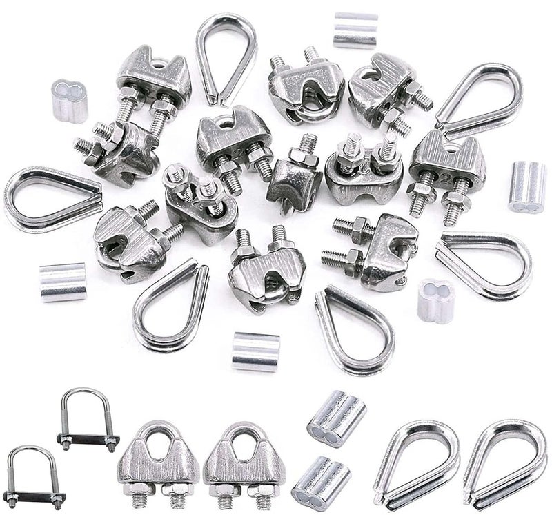 DIY Crafts DIY Crafts 24x 3xKit, 8X M2 (1/16") Wire Steel Rope Set, M2 Wire Rope Cable Clip Clamp, M2 Stainless Steel Thimble, 2mm Aluminum Crimping Loop Sleeve Perfect for 1/8 inch Wire Rope Cabl (24x 3xKit)  - Image 1