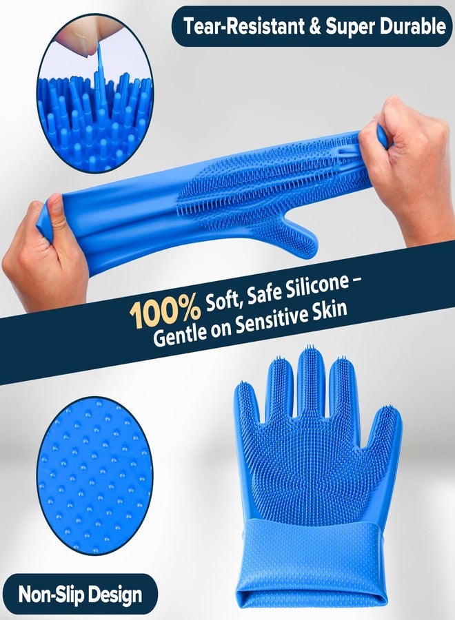 Augwind 6PCS Pet Grooming Kit | Dog Washing Gloves | Dog Bath Brush | Dog Bath Gloves | Dog Shampoo Brush | Pet Grooming Gloves | Cat Bathing Supplies | Dog Bath Supplies (Navy Blue) - Image 4