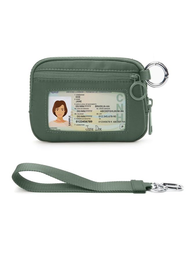 DiDida The Iris Wallet Zip Card Case with ID Window Purses for Women Coin Purse with Zipper Mini Portable Keychain Wallet, Olive Green1, 0.7 x 3.9 x 0.7 inches, Casual - Image 1