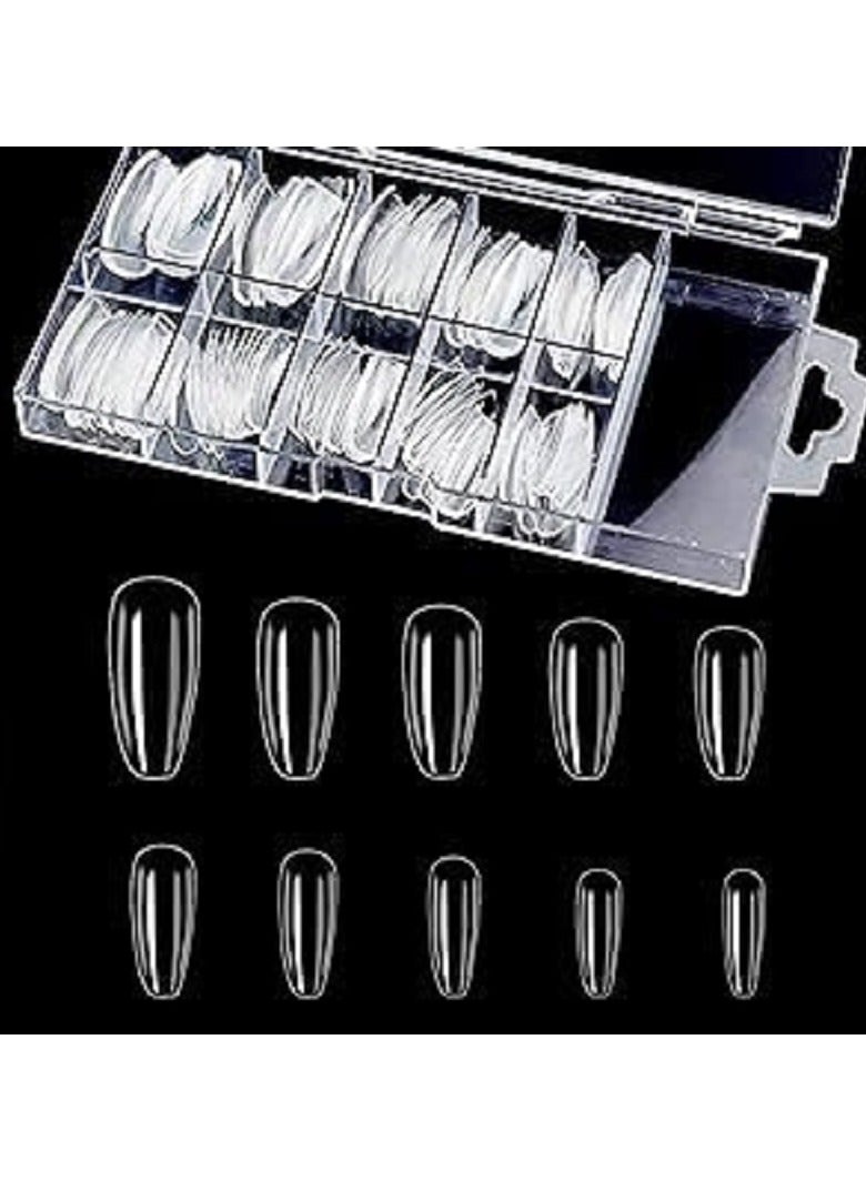 أظافر يد شفافة في عبوة من 100 قطعة، تغطية كاملة - 10 مقاسات - Image 1