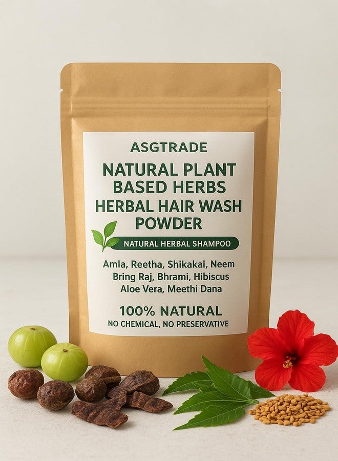 Natural Herbal Hair Wash Powder, 100g, with Amla, Reetha, Shikakai, Neem, Bhringraj, Brahmi, Hibiscus, Chemical-free Shampoo for All Hair Types - Image 1