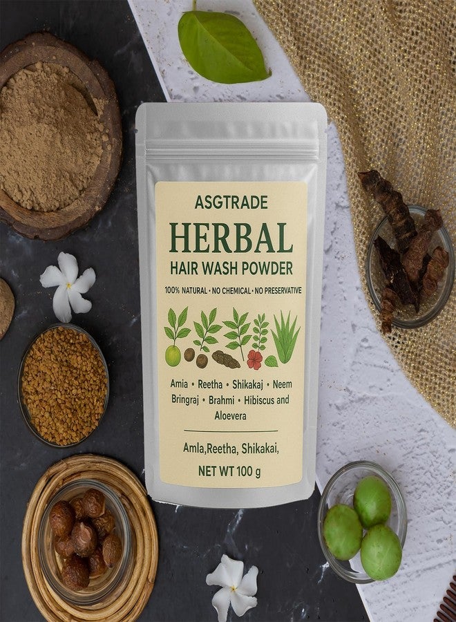 Natural Herbal Hair Wash Powder, 100g, with Amla, Reetha, Shikakai, Neem, Bhringraj, Brahmi, Hibiscus, Chemical-free Shampoo for All Hair Types - Image 2