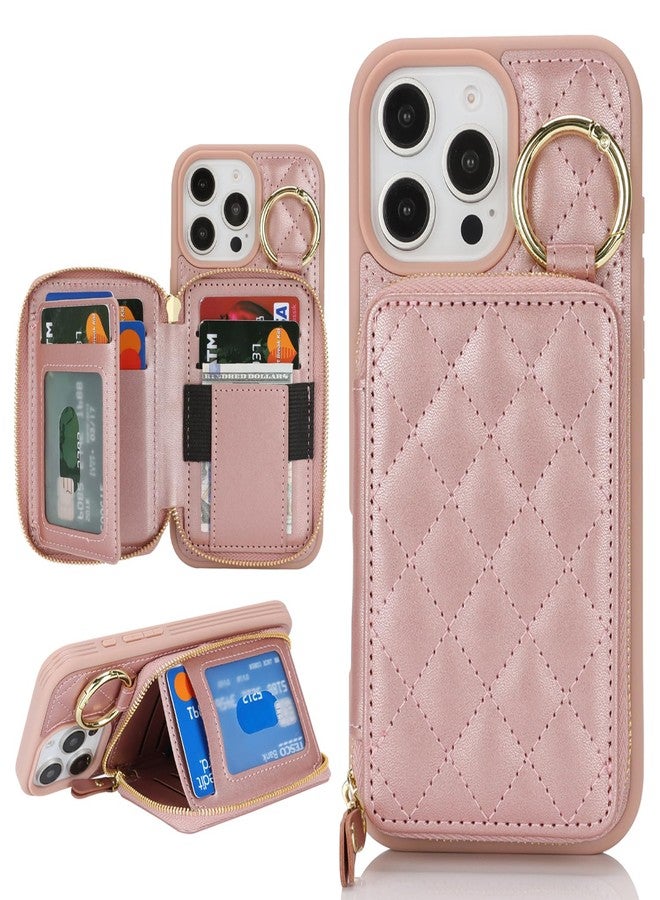 Hamany for iPhone 15 pro max Case Wallet with Card Holder,for iPhone 15 pro max Phone case Wallet with Zipper with Slot Kickstand Stand Case for Women and Man-Rose Gold - Image 1