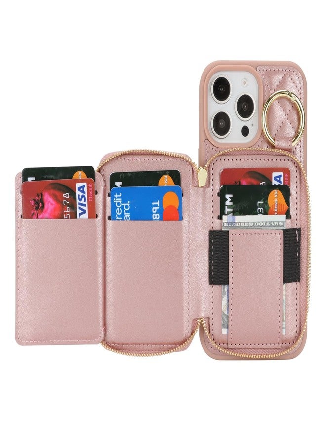 Hamany for iPhone 15 pro max Case Wallet with Card Holder,for iPhone 15 pro max Phone case Wallet with Zipper with Slot Kickstand Stand Case for Women and Man-Rose Gold - Image 5