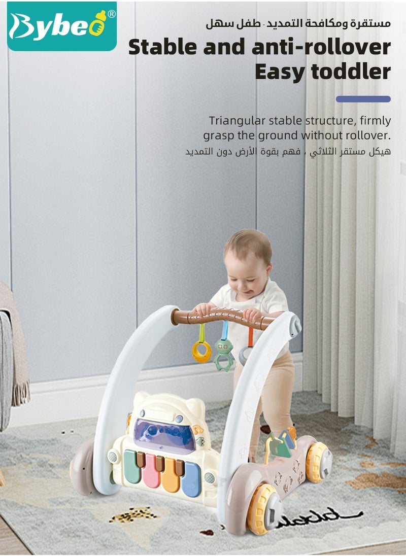 Bybeo - 4 In 1 Baby Playmat, Infant Play Piano Gym Activity Center With Walker, Learning Walking Stroller, Tummy Time Play Mat, Baby Walker Fitness Rack With Musical Keyboard And Toys - Image 1