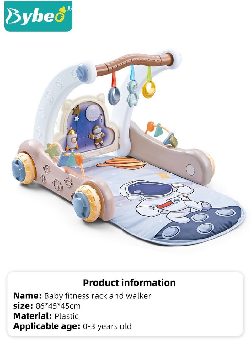 Bybeo - 4 In 1 Baby Playmat, Infant Play Piano Gym Activity Center With Walker, Learning Walking Stroller, Tummy Time Play Mat, Baby Walker Fitness Rack With Musical Keyboard And Toys - Image 1